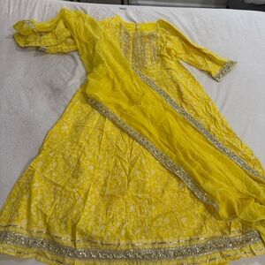 Yellow Embroidered Dress with Dupatta